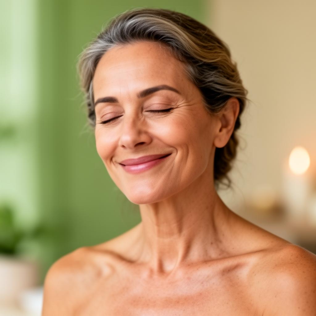 Mulher sorrindo e relaxada após sessão de Acupuntura a Laser